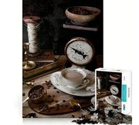 Vintage Coffee Still Life Jigsaw Puzzles 1000 Cognitive Skill Toy Smooth Burr Free Surface Relaxing Indoor Group Activity (50x75cm)