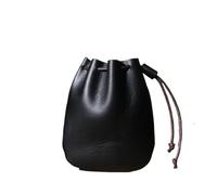 Vintage Coin Purse Men Women Genuine Leather Casual Small Coin Wallet Hard Leather Money Pocket Drawstring Storage Bag for Unisex(Black 2)