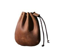 Vintage Coin Purse Men Women Genuine Leather Casual Small Coin Wallet Hard Leather Money Pocket Drawstring Storage Bag Gent Ladies(Brown 2)