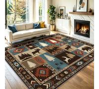 Vintage Collage Area Rugs for Bedroom Living Room 180 × 270 | Rustic animal bear Washable Carpet. Dark Brown Blue Easy To Clean, Non Slip, for Living Room, Hall, Bedroom, Low Pile