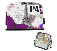 Vintage Collage Eiffel Tower Pencil Case Zipper Pouch Large Storage Pencil Bags Cute Pen Marker Bag for Girls Floral Print Stationery Kids Organizer School Supply