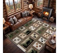 Vintage Collage Rugs Living Room 40 x 60 cm Carpet Light Brown | Animals Bears Houses Wooden Frames Anti Slip Rug, Machine Washable Soft Low Pile Non-Shedding Carpet for Bedroom Office