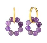 Vintage Colorful Chunky Hoop Earrings Cute Natual Stone Donut Dangle Huggie Earrings for Women, Stainless Steel Glass, No Gemstone
