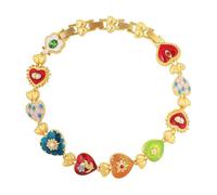 Vintage Colorful Enamel Heart Choker Renaissance Statement Necklace for Women Romantic Elegant Chunky Rainbow Love Pearl Crystal Flower Short Goldtone Chain Retro Byzantine Medieval Party Prom Jewelry