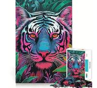 Vintage Colorful Tiger Adults 1000 Pieces Puzzle Mental Fun Game Advanced Laser Cutting Tech Amusing Challenge for Waiting Time (38x26cm)