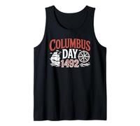 Vintage Columbus Day 1492 Ship Compass Ocean Tank Top