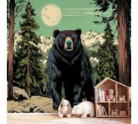Vintage Comic Animals Wall Mural for Living Room Bedroom, 300 x 240 cm Bear Forest Non-Woven Wall Papaer for Office Reception Studio Backdrop, Photo Wallpaper Home Decor
