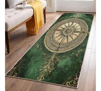 Vintage Compass Hallway Rug 60x120, Gothic Botanical Runner Rug Non-Slip Washable Low Pile Carpet, Dark Green Gold Rugs for Kitchen Laundry Room Bedroom DN196fs