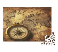 Vintage Compass Jigsaw Puzzles for Adults And Kids. 1000 Pieces Antique Exploration Style Whimsical Challenge Toy Educational Game Home Decor 70x50cm/1000pcs