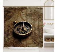 Vintage Compass Shower Curtain, Antique Bronze Nautical Map Bathroom Decor, All Season Retro Adventurer Waterproof Fabric Shower Curtain with Hooks 72x78 Inch