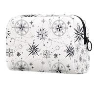 Vintage Compass Stars Pattern Cosmetic Bag for Women, Travel Toiletries Bags Large Makeup Handy Pouch Organiser Bag with Zipper