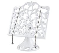 Vintage Cookbook Stand Cast Iron, Adjustable Decorative Metal Cookbook Recipe Holder for Easel, Textbooks, Magazine, Art, iPad, Kitchen Counter, Bible, Prayer Book Stand (White, Classic)