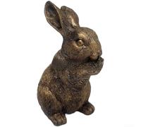 Vintage Copper Resin Rabbit Statue Easter Spring Garden Décor, for Home Table Shelf Mantel Display Retro Bronze Finish Ornament(Style C)