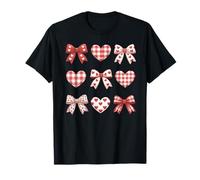 Vintage Coquette Bows and Red Gingham Hearts Pattern T-Shirt