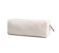 Vintage Corduroy Pencil Case Solid Color Durable Fabric Stationery Organizer for School Office Perfect for Students Artists (White)