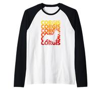 Vintage Corgis with Corgi Dog Cutout - Fun Retro Raglan Baseball Tee