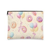 Vintage Cosmetic Pouch, Pastel Balloons & Donuts Makeup Travel Bag for Women, Portable Small Canvas Zipper Pouch, Party Gift Toiletry Organizer Spring, pastel, 7x9 Inch, Balloons