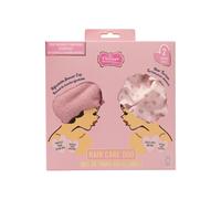 Vintage Cosmetics Co Rose Print Shower Cap & Pink Microfibre Hair Turban Duo - 1950s Glam