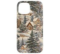 Vintage Cottage Art Winter Wonderland Cozy Snow Scene Case for iPhone 15