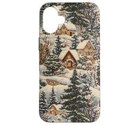 Vintage Cottage Art Winter Wonderland Cozy Snow Scene Case for iPhone 16 Plus