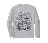 Vintage Cottagecore Aesthetic Cute Hedgehog with Mushrooms Long Sleeve T-Shirt