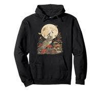 Vintage Cottagecore Aesthetic Moon Phase Girl Wolf Pullover Hoodie