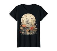 Vintage Cottagecore Aesthetic Moon Phase Wolf Howling Value Graphic T-Shirt, Women, Black, M