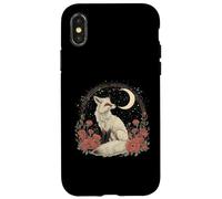 Vintage Cottagecore Fox Floral Crescent Moon Case for iPhone X/XS