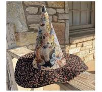 Vintage Cottagecore Halloween Witch Hat, Renaissance Costume Witchy Vibes, The Prairie Misfit Handmade Quilt Witch Hat, Retro Halloween Hat for Costume Witchy (C)
