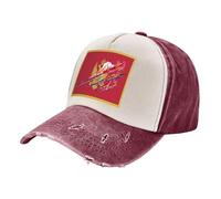 Vintage Cotton Baseball Cap Retro Trucker Hat in National Flag Print - Classic Style, Adjustable, for Casual Outings & Events, Unisex Dark Red One Size