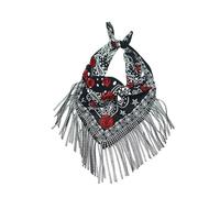 Vintage Cotton Rhinestone Fringe Bandana Turban Romantic Floral Cowgirl Disco Head Scarf Neckerchief with Bling Tassels for Women Girls Bachelorette Halloween Costume Parties Props