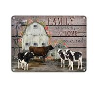 Vintage Country Cow Metal Sign Family Where Life Begins And Love Never Ends Aluminum Sign Hello Sweet Check 12x16in Windproof Metal Plaque Sign For Coffee Home Bedroom Living Room