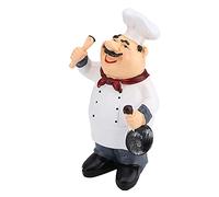 Vintage Country Happy Chef Resin Figurine for Kitchen Restaurant Cafe Decor, Chef Statue Table Decoration, Miniature Figurine for Home (71110-04 with spoon)