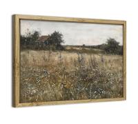 Vintage Country Wall Art Rustic Neutral Landscape Framed Wall Pictures Wildflowers Field Canvas Prints Calming French Countryside Wall Painting Cottage Artwork Kitchen Living Room Home Decor 30x40cm