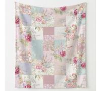 Vintage Countryside Print Blanket Throws Blooming Florals Roses Patchwork Checkered Throw Blankets Soft Cozy Fleece Plush Flannel Bedding Blanket for Kids Adults Couch Travel 130 x 150 cm Pink
