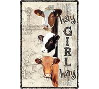 Vintage cow decor gift metal tin sign for retro farm home kitchen room farmhouse garage coffee bar wall decor art poster gifts - hay girl hay 5.5x8 inch presents on thanksgiving anniversaries birthday