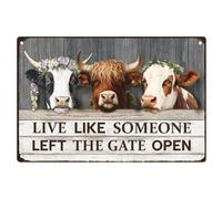 Vintage Cow Decor Metal Tin Sign Live Like Someone Left The Gate Open Retro Wall Art Poster for Home Farm Bar Man Cave Cafe Wall Decor 7.9 x 11.9 Inch