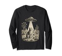 Vintage Cowboy Alien Cat UFO Western Desert Retro 90s Long Sleeve T-Shirt
