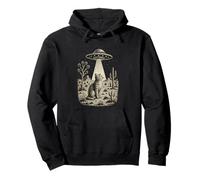 Vintage Cowboy Alien Cat UFO Western Desert Retro 90s Pullover Hoodie