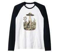 Vintage Cowboy Alien Cat UFO Western Desert Retro 90s Raglan Baseball Tee