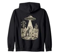 Vintage Cowboy Alien Cat UFO Western Desert Retro 90s Zip Hoodie