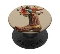 Vintage Cowboy Boot Cosmic Floral Planet Bouquet PopSockets Adhesive PopGrip