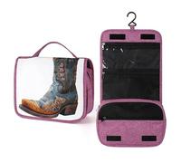 Vintage Cowboy Boot Flower Pattern Travel Toiletry Bag for Women,Hanging Makeup Organizer with Hook for Shampoo