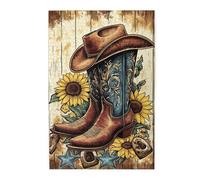 Vintage Cowboy Boots and Sunflowers,Wooden Jigsaw Puzzles for Adults 1000 Pieces,Amazing Bright Colors,Challenging Brain Exercise,Romantic Encounter with Patience and Concentration