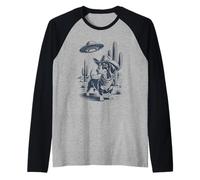 Vintage Cowboy Dachshund UFO Funny Western Dog Raglan Baseball Tee