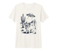 Vintage Cowboy Pug UFO Funny Western Dog Meme Premium T-Shirt