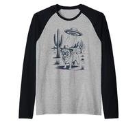 Vintage Cowboy Pug UFO Funny Western Dog Meme Raglan Baseball Tee