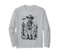 Vintage Cowboy Skeleton UFO Western Halloween Long Sleeve T-Shirt