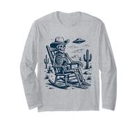Vintage Cowboy Skeleton UFO Western Halloween Long Sleeve T-Shirt
