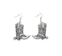 Vintage Cowgirl Boot Dangle Drop Earrings for Women Silver Plated Boho CZ Shoes Western Cowboy Statement Charms Drop Fish Hook Earring Lightweight Bohemian Halloween Christmas Jewelry